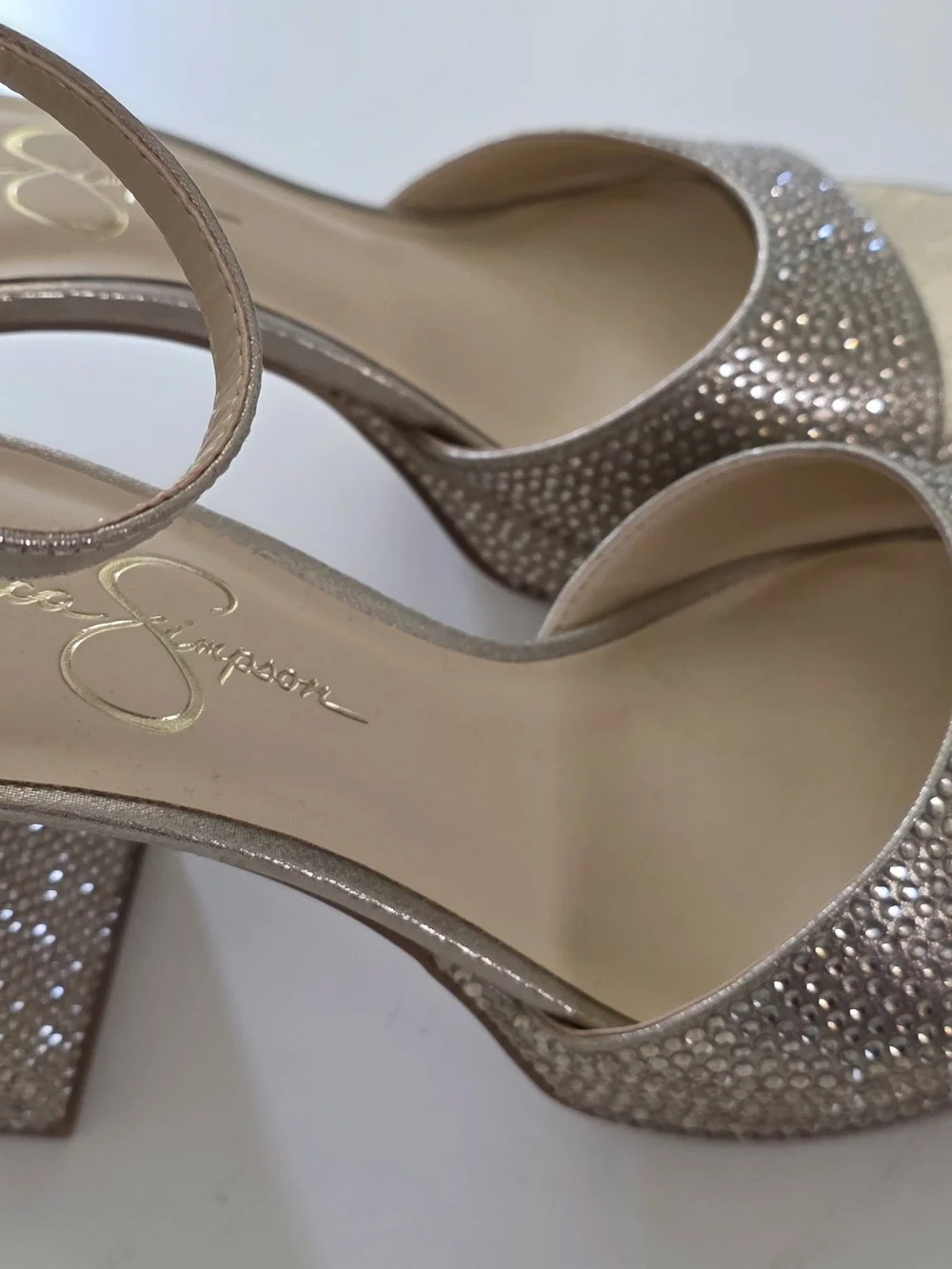 Jessica Simpson Champagne Rhinestone Block Heel Sandals